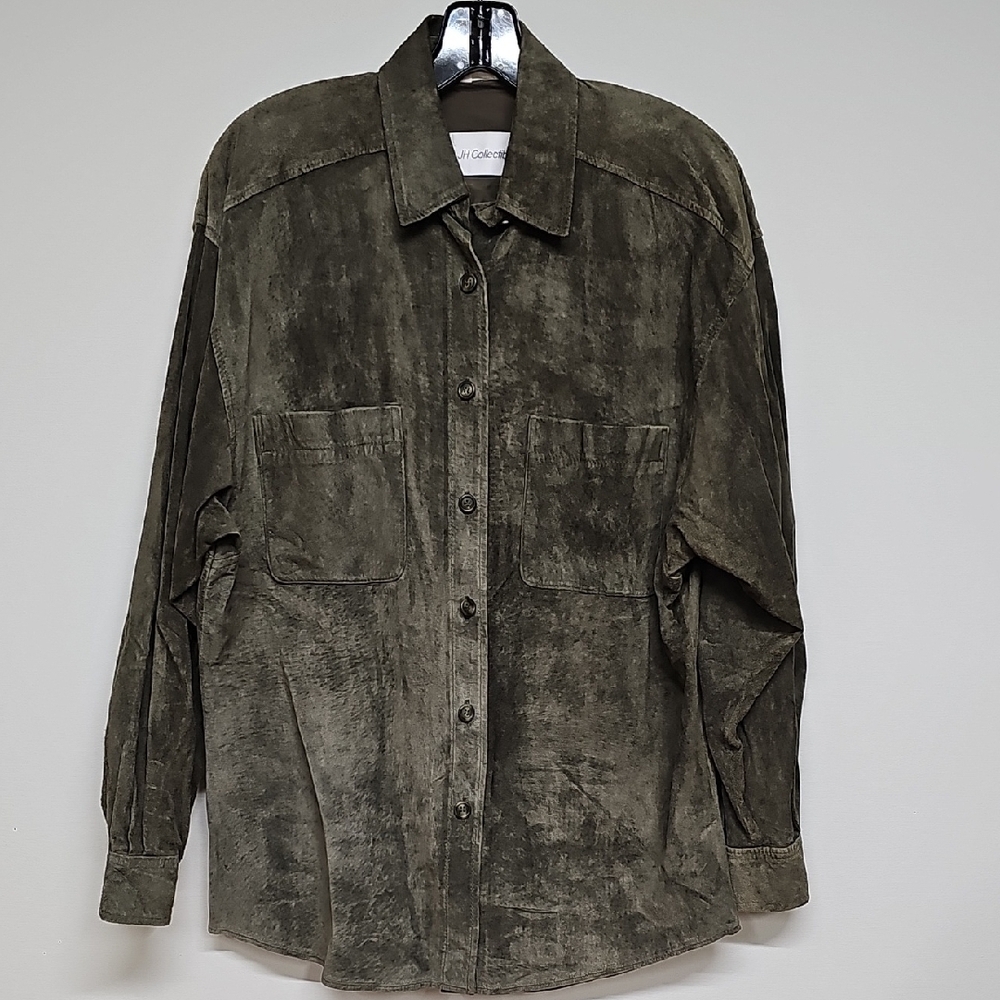 Vintage JH Collectibles Dark Olive Suede Shirt Jacket Button Up Shacket Size 10